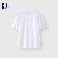 Gap 盖璞 女装2024夏季LOGO花苞廓形短袖T恤甜美舒适上衣464876 白色 XL