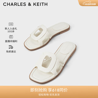 CHARLES&KEITH24夏复古镂空平底外穿一字拖鞋女CK1-70580231 粉白色Chalk 40