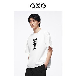 GXG奥莱重磅235g白色图案印花休闲圆领短袖T恤 白色 180/XL