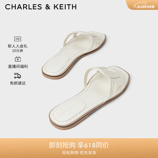 CHARLES&KEITH24夏复古镂空平底外穿一字拖鞋女CK1-70580231 粉白色Chalk 40