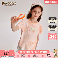 PawinPaw卡通小熊童装2024年夏季女童扎染印花时尚短袖T恤 粉红色/25 140