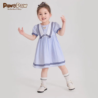 PawinPaw卡通小熊童装24年夏季女宝撞色海军风A字洋气连衣裙 Blue蓝色/50 100