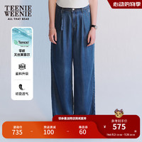 Teenie Weenie【零碳天丝】小熊2024年夏季高腰牛仔直筒裤长裤 中蓝色 160/S