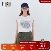 Teenie Weenie小熊T恤女2024夏季度假风轻薄大印花无袖背心T恤 白色 170/L