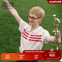 Teenie Weenie小熊2024年夏季镂空短袖条纹针织开衫薄款时尚女 象牙白 155/XS
