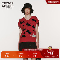 Teenie Weenie小熊2024年夏季V领宽松马甲针织背心内搭外穿女 红色 155/XS