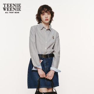 Teenie Weenie【牛津纺】小熊2024年夏季长袖衬衫白色衬衣学院 灰色 170/L