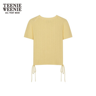 Teenie Weenie小熊2024年夏季圆领短袖针织T恤少女感抽绳设计 黄色 160/S
