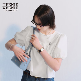 Teenie Weenie小熊2024年夏季泡泡纱短袖娃娃衫少女感宽松衬衫 白色 165/M