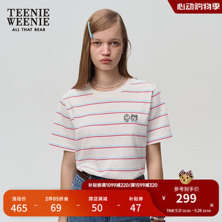 Teenie Weenie小熊&芝麻街联名2024休闲通勤撞色条纹圆领T恤女 撞色 155/XS