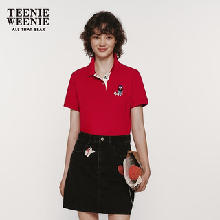 Teenie Weenie小熊2024年夏季短袖POLO衫T恤白色短款上衣女士 红色 165/M