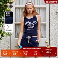 Teenie Weenie【亚麻棉】小熊2024夏季运动松紧抽绳休闲短裤女 藏青色 170/L