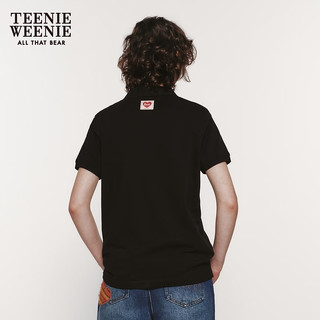 Teenie Weenie小熊2024年夏季短袖POLO衫T恤白色短款上衣女士 黑色 160/S
