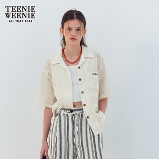 Teenie Weenie小熊2024夏季法式田园风设计感镂空钩针短袖衬衫 乳白色 170/L