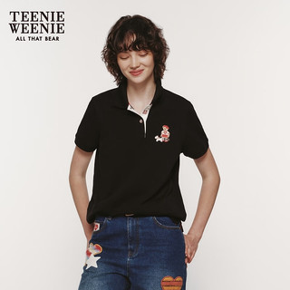 Teenie Weenie小熊2024年夏季短袖POLO衫T恤白色短款上衣女士 黑色 175/XL