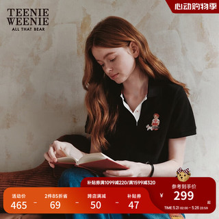 Teenie Weenie小熊2024年夏季短袖POLO衫T恤白色短款上衣女士 黑色 175/XL