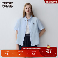 Teenie Weenie【亚麻棉】小熊女装2024夏季简约学院风短袖衬衫 浅蓝色 160/S