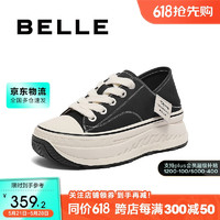 BeLLE 百丽 厚底帆布鞋女商场同款系带休闲鞋Z7K1DCM3 黑色 37