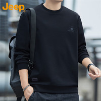 吉普（JEEP）卫衣男春季圆领长袖T恤男士潮流宽松休闲百搭衣服男装 黑色 L 