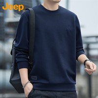 吉普（JEEP）卫衣男春季圆领长袖T恤男士潮流宽松休闲百搭衣服男装 藏青 XL 