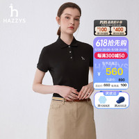 哈吉斯（HAZZYS）女装 夏季款POLO女素色基础款短袖POLO衫女ASTSE0BBF01 黑色BK 170/92A 42