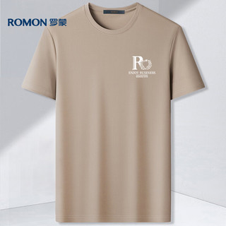 罗蒙（ROMON）冰丝感短袖T恤男士2024夏季休闲宽松弹力透气打底衫男M016棕色2XL