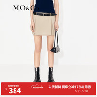 MO&Co.【美拉德】JK风高腰短款压褶半身裙短裙女附腰带设计感裙子 卡其色 M/165