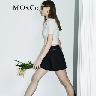 MO&Co.【美拉德】JK风高腰短款压褶半身裙短裙女附腰带设计感裙子 黑色 L/170