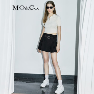 MO&Co.【美拉德】JK风高腰短款压褶半身裙短裙女附腰带设计感裙子 黑色 L/170