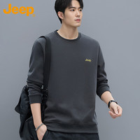吉普（JEEP）卫衣男春秋季宽松圆领长袖T恤男士打底衣服男装 灰色 L 
