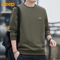 吉普（JEEP）卫衣男春秋季宽松圆领长袖T恤男士打底衣服男装 军绿 XL