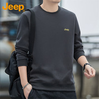 吉普（JEEP）卫衣男春秋季宽松圆领长袖T恤男士打底衣服男装 灰色 2XL 