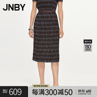 /江南布衣夏半身裙女织感格子印花中长款直筒裙子5N4D16060 099/黑色系花型 XS