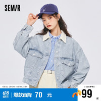 森马（Semir）牛仔外套女撞色翻领印花夹克春秋款潮流宽松秋装103522108012 牛仔浅蓝0810 M