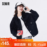 森马（Semir）牛仔外套女撞色翻领印花夹克春秋款潮流宽松秋装103522108012 牛仔黑0870 M