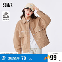 森马（Semir）牛仔外套女撞色翻领印花夹克春秋款潮流宽松秋装103522108012 深卡其5740 M