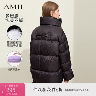 AMII2023冬新款温暖围巾领字母绣花挂袢拉链羽绒服女鸭绒上衣外套