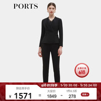 PORTS宝姿春夏款女装简约V领斜襟修身西装外套ALM8J022NWB011 黑色-1 2