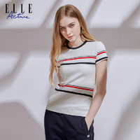 ELLE Active 2023春装条纹短袖t恤女夏针织圆领上衣显瘦修身洋气