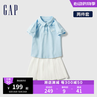 Gap女幼童2024夏季polo泡泡短袖T恤短裙儿童装运动套装890365 蓝白拼色 100cm (2-3岁) 亚洲尺码