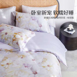 水星家纺床上四件套纯棉100%纯棉床单四件套1.8米床 蔷薇