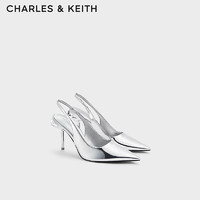 CHARLES&KEITH24夏季玫瑰细高跟尖头后空凉鞋女CK1-60280437 Silver银色 35