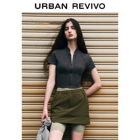 URBAN REVIVO 女士设计感拉链开襟衬衫 UWV240033 深灰 S