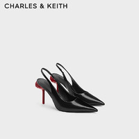 CHARLES&KEITH24夏季玫瑰细高跟尖头后空凉鞋女CK1-60280437 Black Box黑色 36