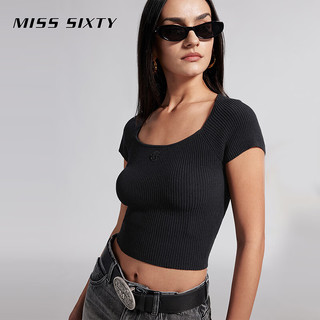 MISS SIXTY2024夏季针织衫女套头方领修身显瘦辣妹风含桑蚕丝 黑色 S