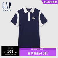 Gap 盖璞 女童2024夏季珠地网眼撞色拼接polo领儿童装连衣裙466622 海军蓝 120cm(XS)亚洲尺码