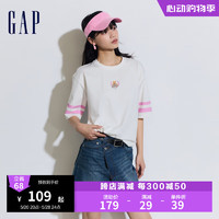 Gap女装2024夏季纯棉小熊logo撞色落肩短袖T恤宽松上衣873958 白色 155/76A(XS) 亚洲尺码