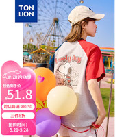 唐狮 TONLION短袖T恤女史努比2024夏季左胸后背图案撞色插肩袖圆领TB 浅麻灰 S