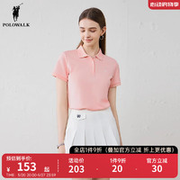 POLOWALK女士2024夏季美式休闲简约短袖t恤通勤上衣女 粉色 2XL