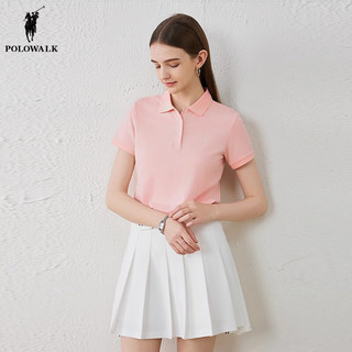 POLOWALK女士2024夏季美式休闲简约短袖t恤通勤上衣女 粉色 XL